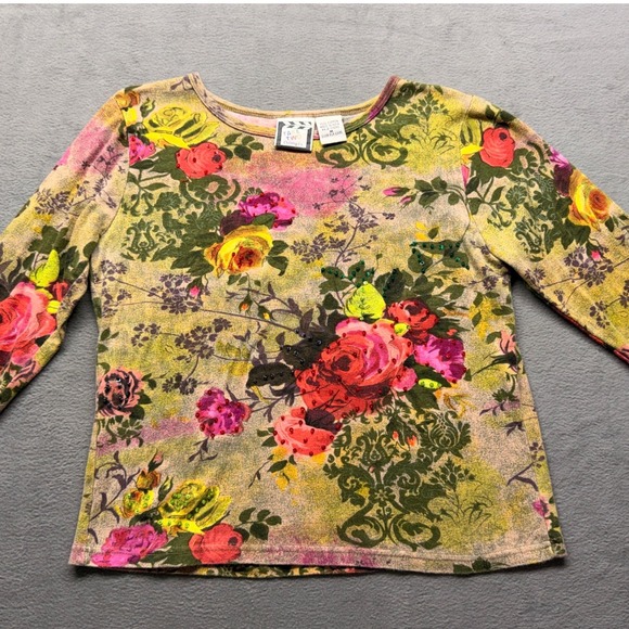 Take Two Clothing Co. Tops - Take Two Clothing Co Womens Floral Beaded Cotton Long Sleeve Top Boho Grandma M